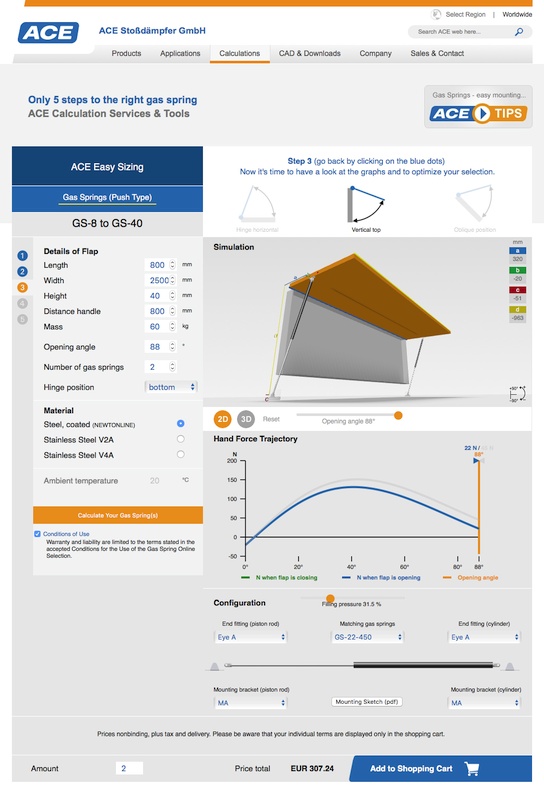 ACE gas spring calculation tool